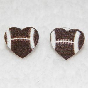 NEW Wood Football Heart 1/2" Post Earrings